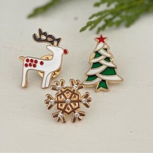 Festive Holiday Brooch Set - Reindeer, Tree, and Snowflake